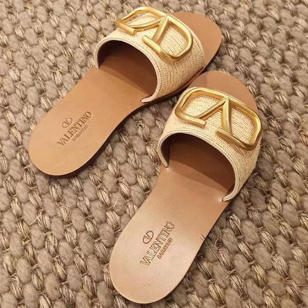  [ヴァレンティノ] ＶLOGO SANDAL 偽物ラフィアスライドサンダル