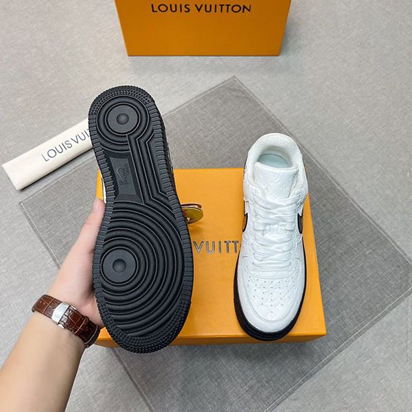 ルイヴィトン ナイキ 偽物 モノグラム エアフォース1 コラボスニーカー ブラックxホワイト