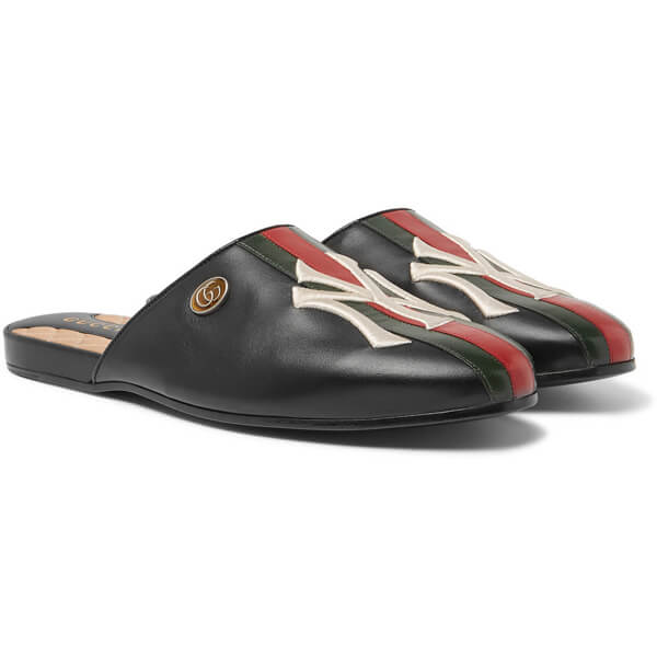 グッチ★ニューヨーク・ヤンキース 刺繍 ストライプレザー スリッポン