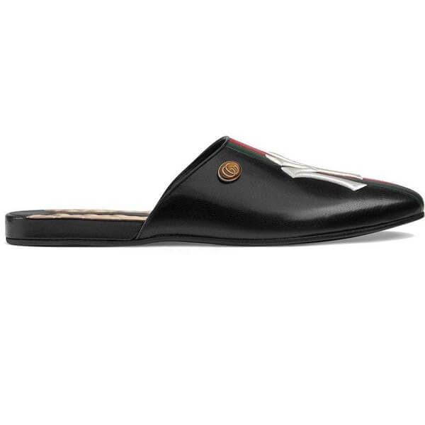 グッチ★ニューヨーク・ヤンキース 刺繍 ストライプレザー スリッポン