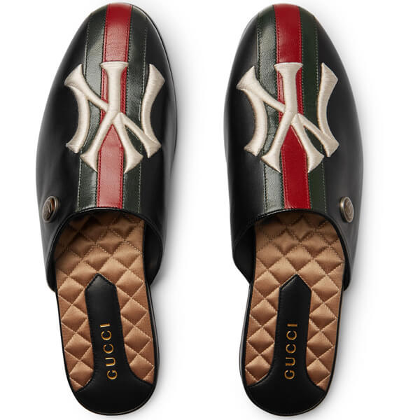 グッチ★ニューヨーク・ヤンキース 刺繍 ストライプレザー スリッポン