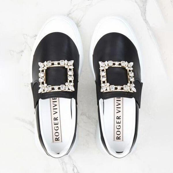 Roger Vivier クリスタルバックル付 レザー スケート スニーカー 21030925