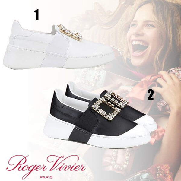Roger Vivier クリスタルバックル付 レザー スケート スニーカー 21030925