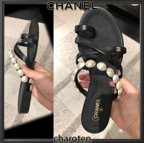 新作☆ シャネル 可愛い　サンダル　コスチュームパール