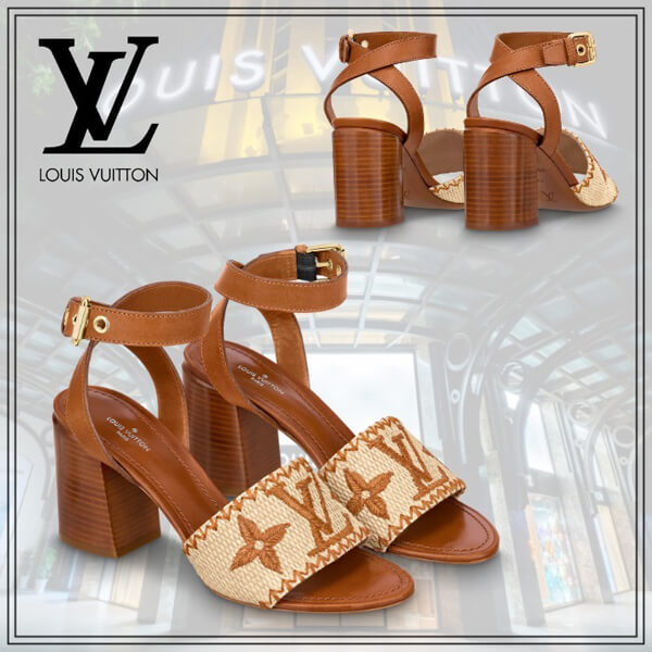 【夏のオシャレに】ルイヴィトン ラフィア サンダル ヒール 偽物 1A8SV6