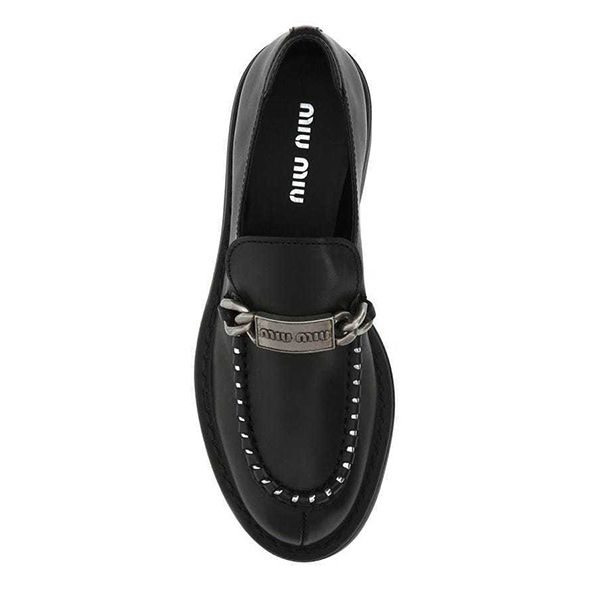 ミュウミュウ★ロゴ レザー ローファー スーパーコピー 5D648DF