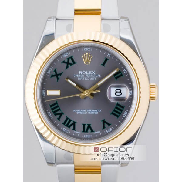 ロレックス デイトジャスト メンズ スーパーコピー116333 オイスターブレス グレーローマ(グリーンインデックス)