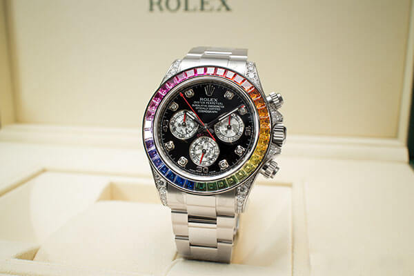 ロレックス デイトナ スーパーコピー116599RBOW レインボー ベゼルバケットサファイアラグダイヤ ブラック/ホワイトゴールドクリスタル