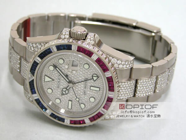 ロレックス GMTマスターII フルダイヤ 時計 コピー スーパー116759SARU DP サファイヤルビーダイヤベゼル ラグブレスダイヤ 全面ダイヤ
