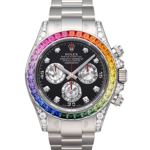 ロレックス デイトナ スーパーコピー116599RBOW レインボー ベゼルバケットサファイアラグダイヤ ブラック/ホワイトゴールドクリスタル