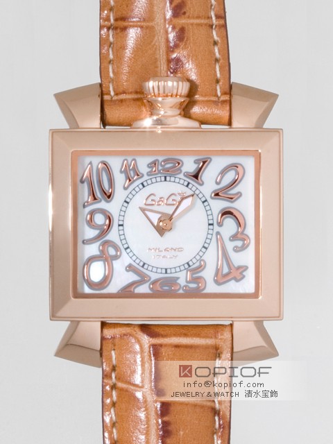 ガガミラノ ナポレオン40MM スーパーコピークォーツ 6031.2 ライトブラウン皮 ホワイトシェル/ローズゴールドアラビア