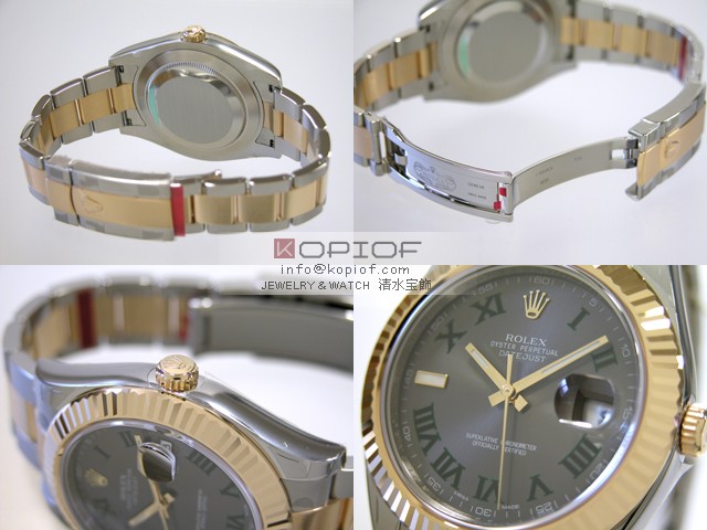 ロレックス デイトジャスト メンズ スーパーコピー116333 オイスターブレス グレーローマ(グリーンインデックス)