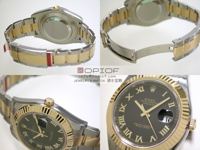 ロレックス デイトジャスト メンズ スーパーコピー116333 オイスターブレス ブラック/金ローマ