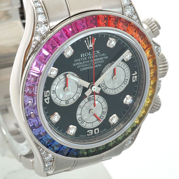 ロレックス デイトナ スーパーコピー116599RBOW レインボー ベゼルバケットサファイアラグダイヤ ブラック/ホワイトゴールドクリスタル